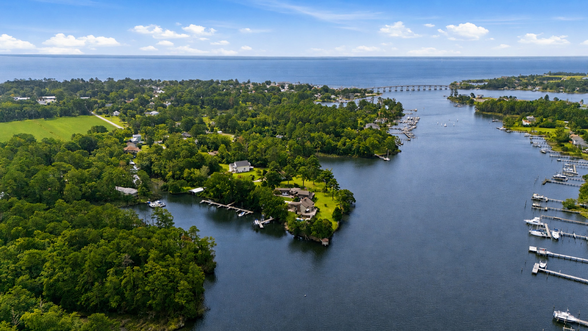 Aerial view of Orient Point, the creek, and the Neuse River